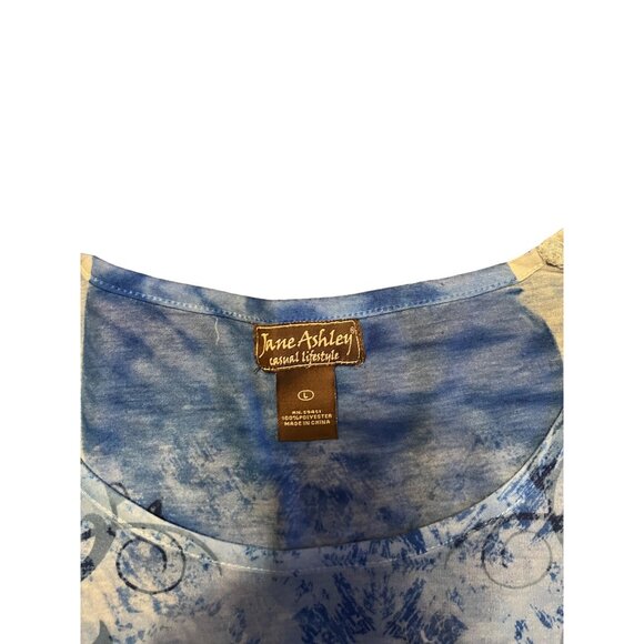 Jane Ashley women's blue patterned cap sleeve top size XL asymmetrical hem - Picture 5 of 8
